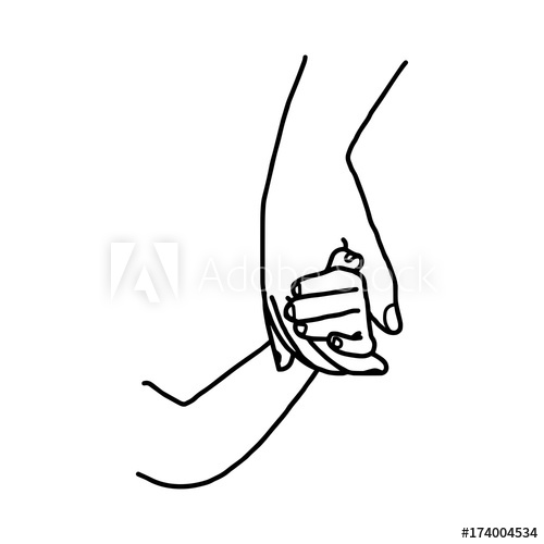 500x500 Hand Of A Mother Holding Her Child With Love Vector Illustration - Mother Holding Child Sketch