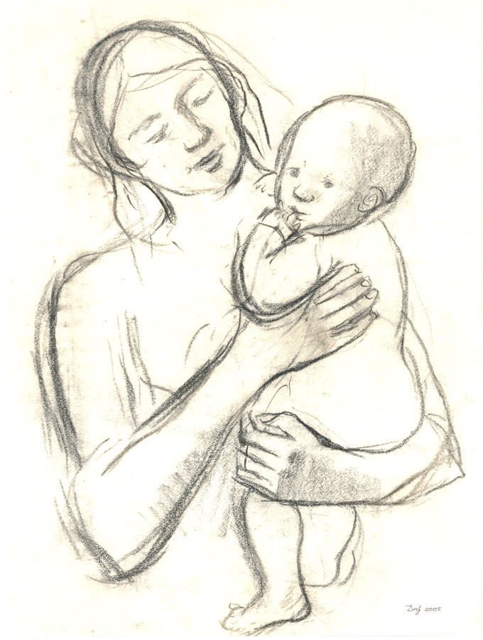 680x900 Barbara Dorf - Mother Holding Child Sketch