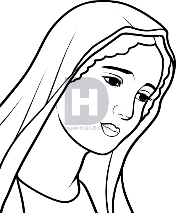 595x720 How To Draw Mary, Virgin Mary, Step By Step, Drawing Guide, By - Mother Mary Sketch