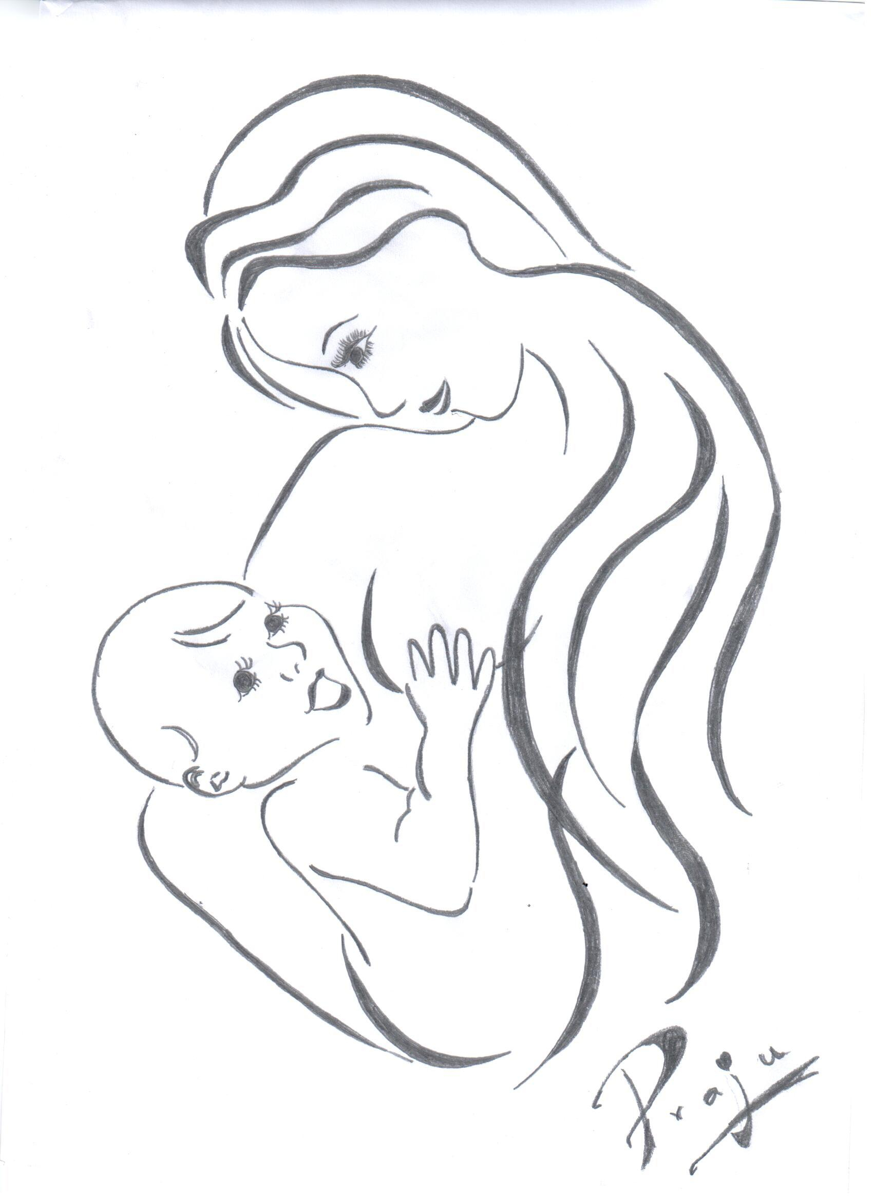 1700x2337 Mother Baby Sketch Pencil Sketches Of Mother And Baby - Mother Sketch