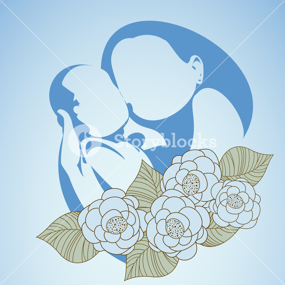 1000x1000 Happy Mothers Day Background With Sketch Of Mother And Her Child - Mother Sketch Images