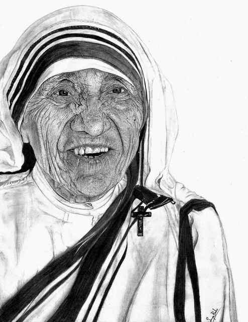 494x640 Mother Teresa Realistic Drawing Drawing Skill - Mother Teresa Sketch
