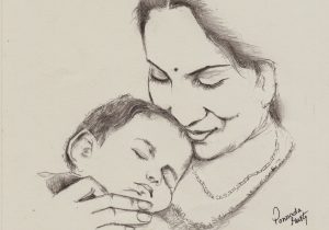 300x210 Mother And Child Sketch - Mother With Child Sketch