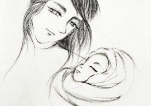 300x210 Child With His Mother Sketches Mother And Baby Drawing - Mother With Child Sketch