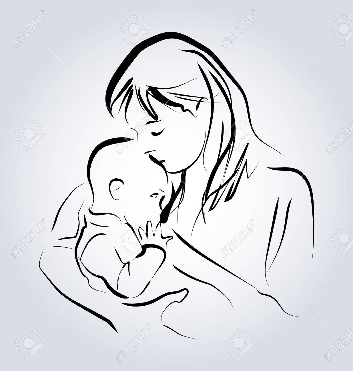 1235x1300 Mother With Child Sketch Vector Line Sketch Of A Mother With A - Mother With Child Sketch