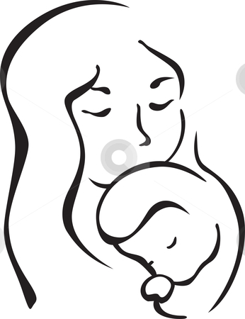 346x450 Mother And Child Stock Vector - Mother With Child Sketch