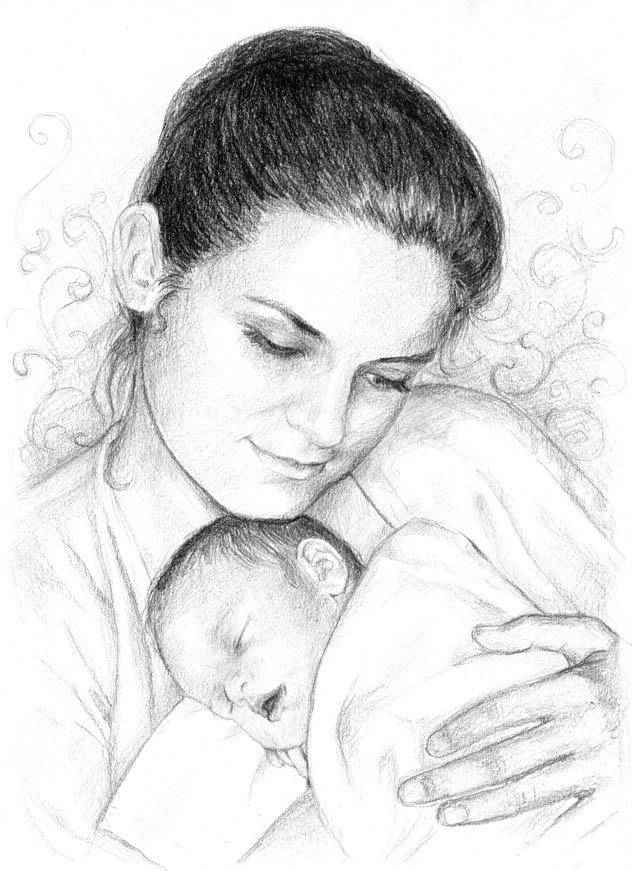 632x871 Mother With Child By Evels Selena - Mother With Child Sketch