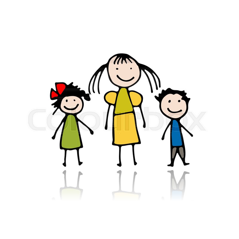 800x800 Mother With Children, Sketch For Your Design. Vector Illustration - Mother With Child Sketch