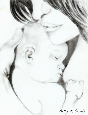 305x400 Pencil Portrait - Mother With Child Sketch