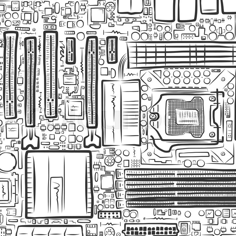 800x800 Hand Drawn Motherboard, Conceptual Vector Illustration For Your - Motherboard Sketch