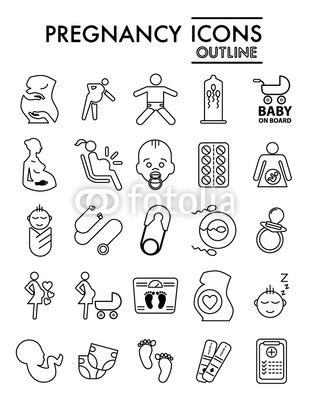 309x400 Pregnancy Line Icon Set, Motherhood Symbols Collection, Vector - Motherhood Sketches