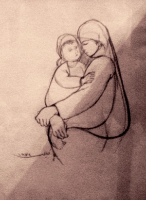 300x412 Syrian Painter Amp Artist Louay Kayali - Motherhood Sketches