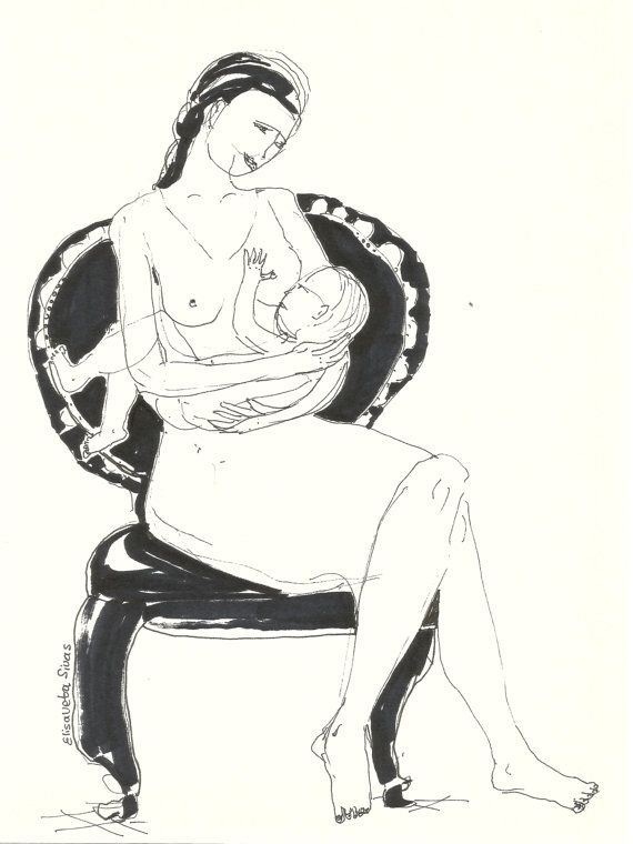 570x760 A5 Pen Drawing Original Motherhood Sketches By Elisaveta Sivas - Motherhood Sketches
