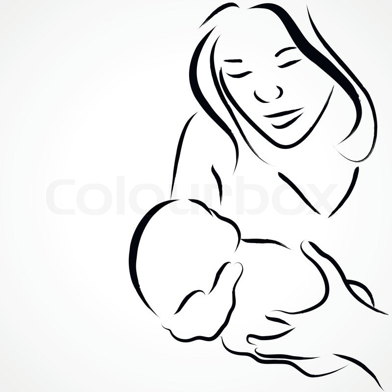 800x800 Vector Illustration Of A Mother Holding Her Baby Stock Vector - Mothers Day Sketch