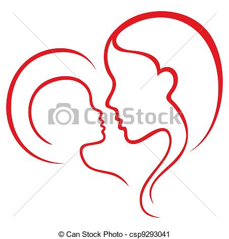 450x470 Motherhood Love. Mother And Child Sketch Inside Heart Shape. - Mothers Love Sketch