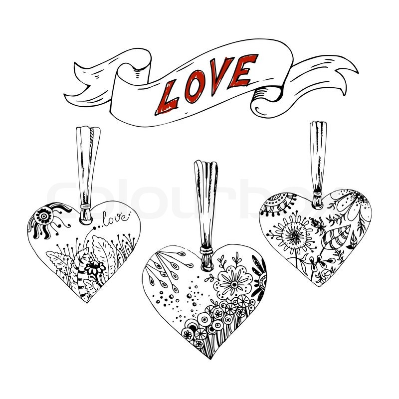 800x800 Sketch Hearts With Floral Motif Stock Vector Colourbox - Motif Sketch