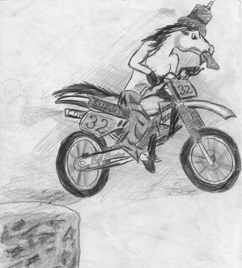 813x900 Motocross Unicorn Drawing By Corey Finney - Motocross Sketch
