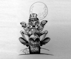 300x250 Skeleton On Motor Bike Tattoo Sketch - Motor Sketch