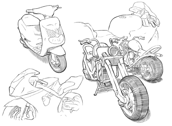 600x440 Motorbike Drawing Techniques On Behance - Motorbike Sketch