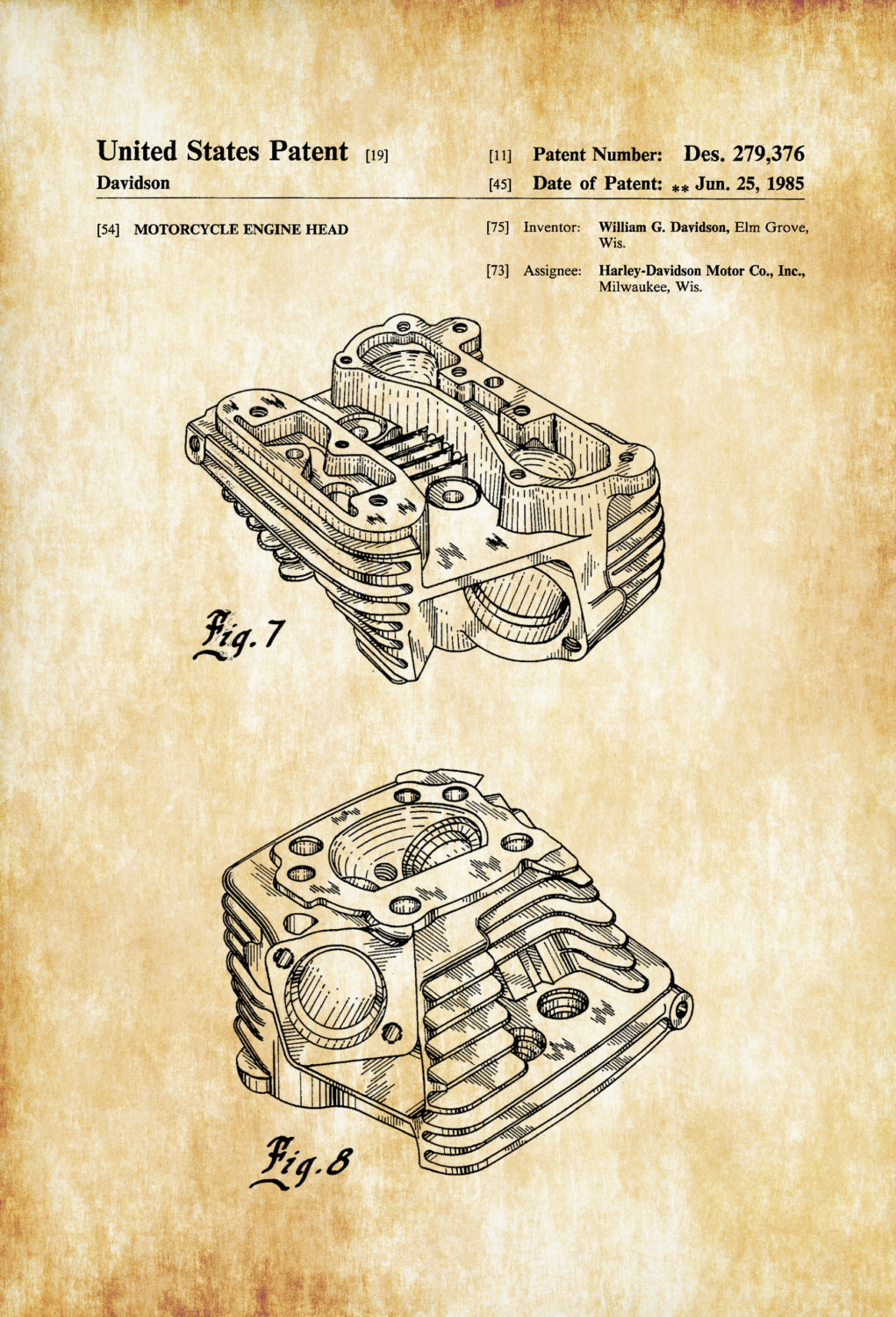1021x1500 Harley Motorcycle Engine Head Patent 1985 Patent Print - Motorcycle Engine Sketch