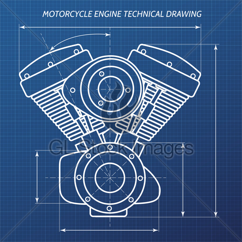 500x500 Motorcycle Engine Technical Drawing Illustration Gl Stock Images - Motorcycle Engine Sketch