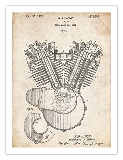 423x550 Steves Poster Store Harley Davidson 1923 Motorcycle - Motorcycle Engine Sketch
