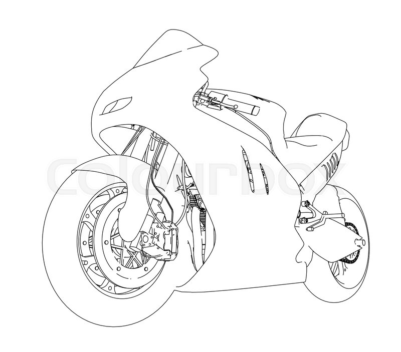 800x703 Motorcycle Sketch. Vector Rendering Of 3d. The Layers Of Visible - Motorcycle Sketch