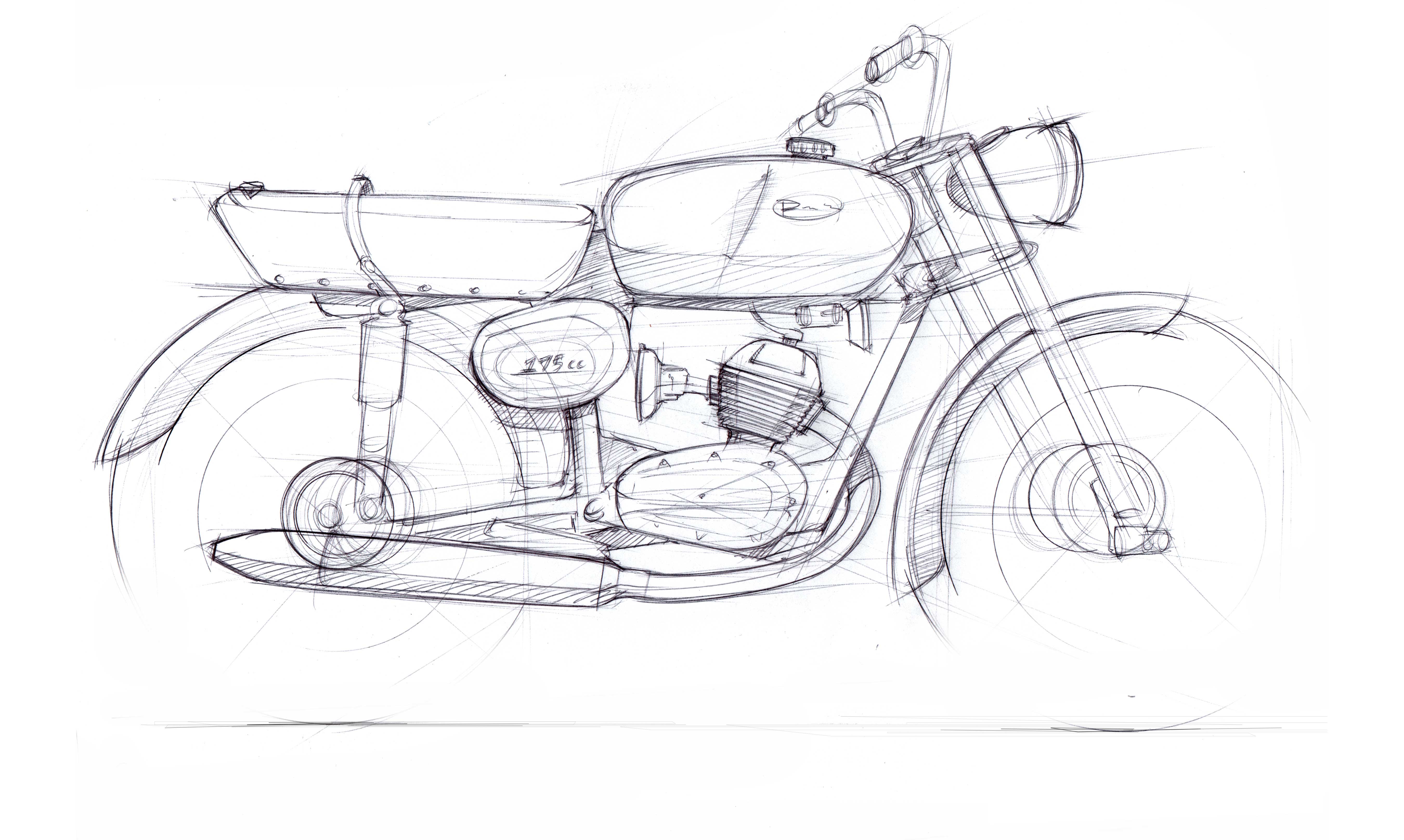 5400x3232 Benelli 175cc 2 Small Lineweights - Motorcycle Sketch