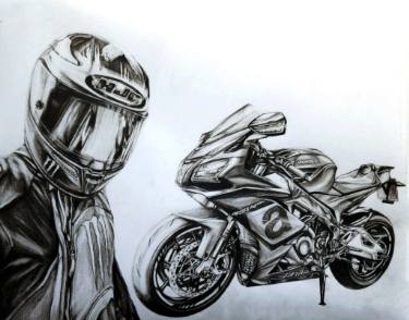 375x294 Original Modern Motorcycle Pencil Drawings For Sale Saatchi Art - Motorcycle Sketches Art