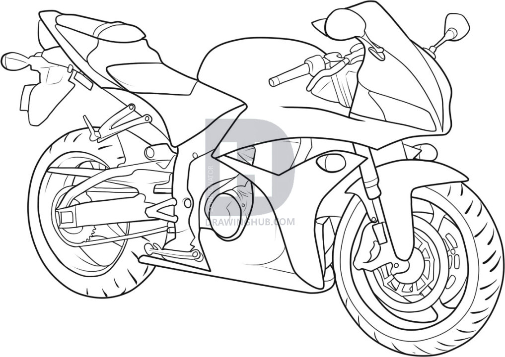 1017x720 How To Draw A Motorbike, Step By Step, Drawing Guide, By - Motorcycle Sketches Art