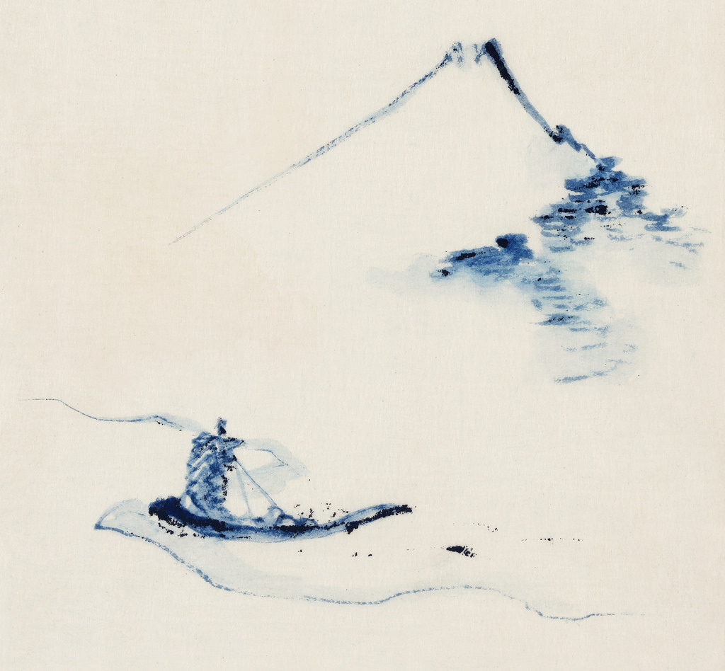 1024x948 A Person In A Small Boat On A River With Mount Fuji In - Mount Fuji Sketch