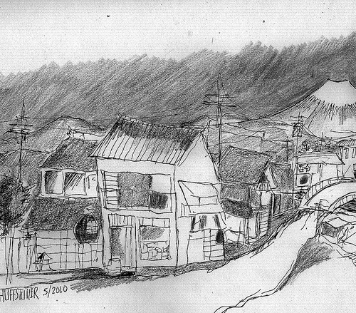 500x439 Mt Fuji Sketch Using Picnik, I Have Attempted To Create A - Mount Fuji Sketch