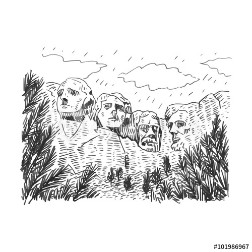 500x500 Mount Rushmore National Memorial, South Dakota, Usa. Vector Hand - Mount Rushmore Sketch