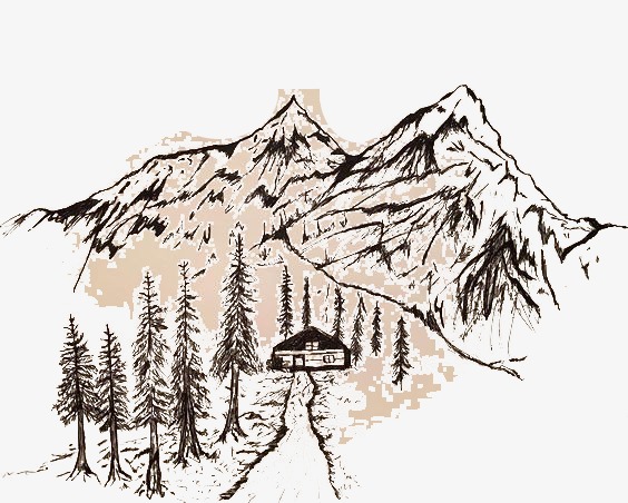 564x452 Hand Painted Mountain, Sketch, Line, Black And White Png And Psd - Mountain Black And White Sketch