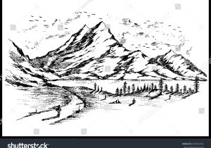 300x210 Landscape Black And White Drawing Sketch Of Mountain Landscape In - Mountain Black And White Sketch