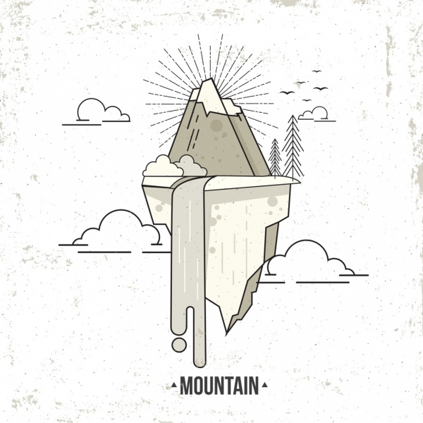 600x600 Mountain Background Black White Sketch Free Vector In Adobe - Mountain Black And White Sketch