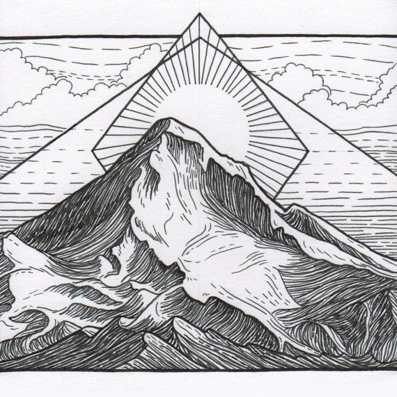 570x571 Original Mountain Art - Mountain Black And White Sketch