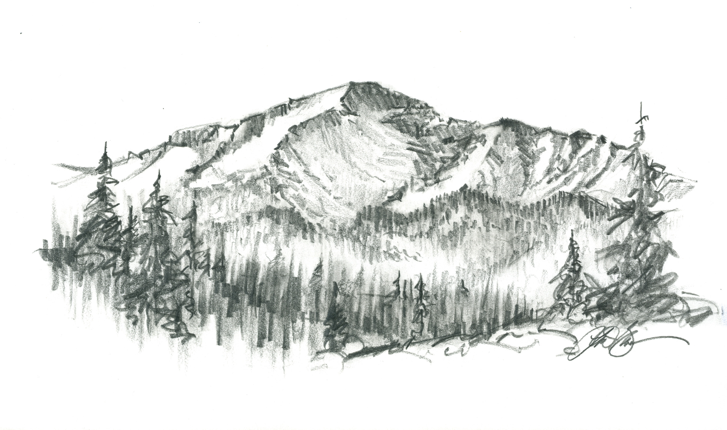 2535x1500 Pencil Sketch Pikes Peak Portrait - Mountain Black And White Sketch