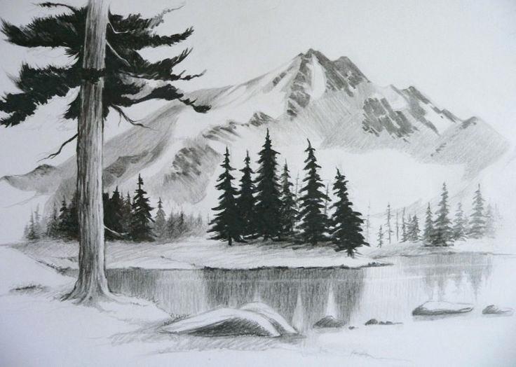736x524 Landscape Easy To Draw Easy Landscape Drawing Beginners Mountain - Mountain Landscape Sketch