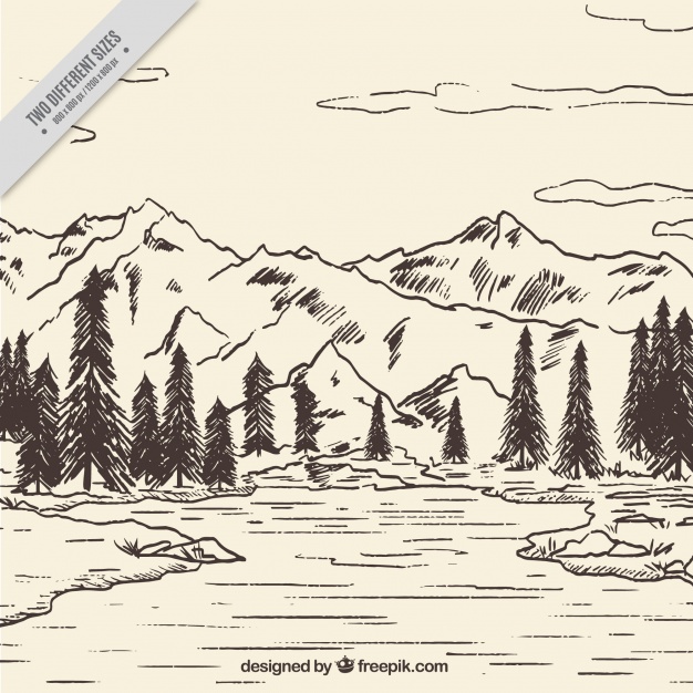 626x626 Mountain Landscape Sketch Background Vector Free Download - Mountain Landscape Sketch
