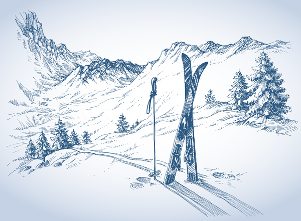 600x441 Mountains Landscape With Ski Sketch Vector 01 Free Download - Mountain Landscape Sketch