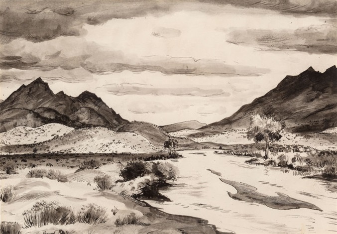 677x470 Rancho Del Charco Largo, Mountain Landscape, And Study Of A - Mountain Landscape Sketch