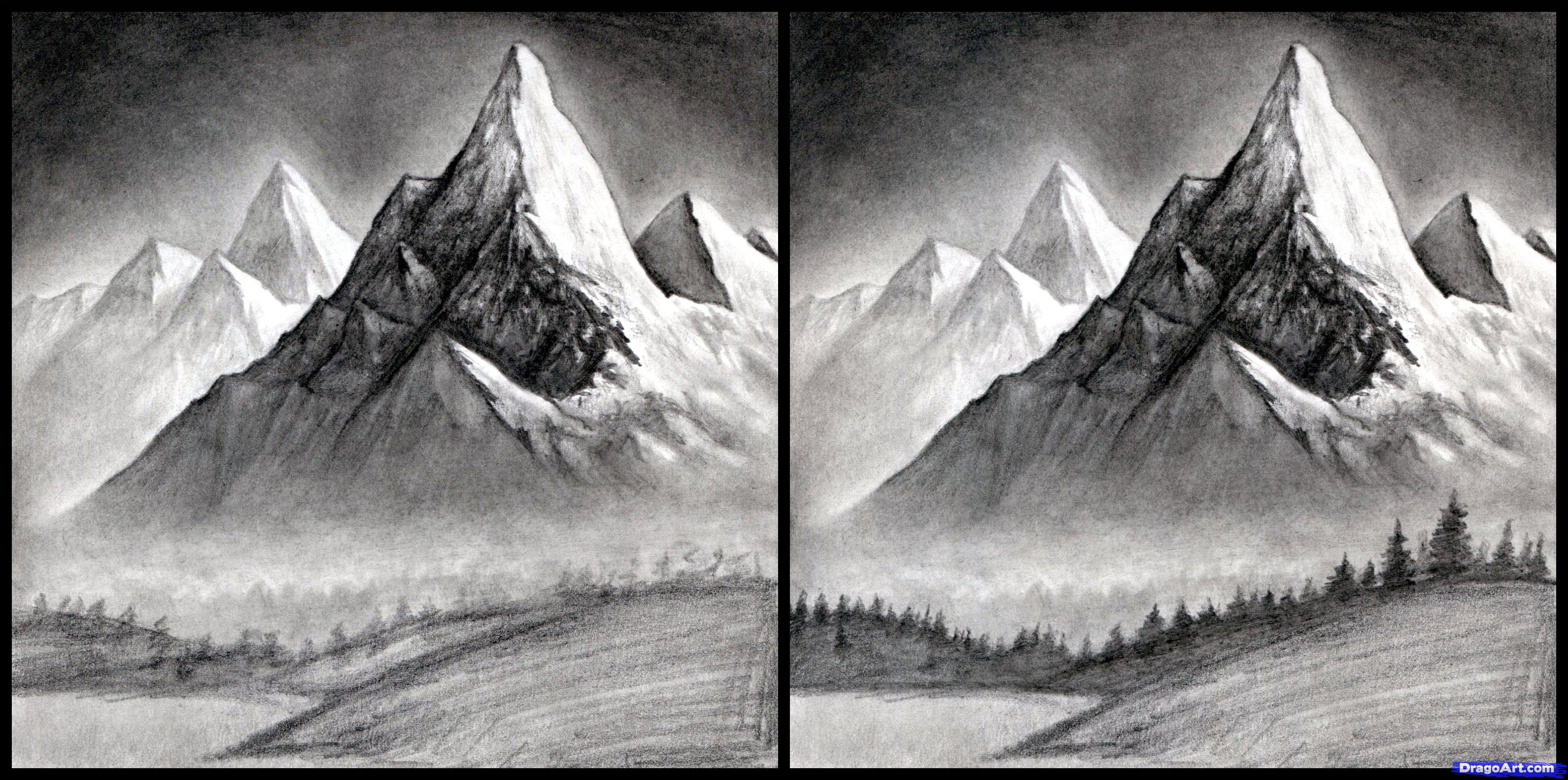 3182x1582 Realistic Landscape Drawings Realistic Mountain Landscape Drawing - Mountain Landscape Sketch