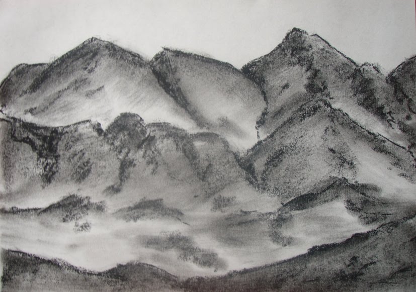 827x581 An Art Work A Day Charcoal Landscape Sketch 2 2010 Dark Mountain - Mountain Landscape Sketch
