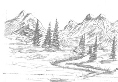 400x276 Drawn Pencil Mountain - Mountain Landscape Sketch