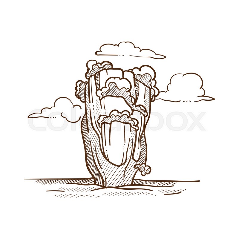 800x800 High Mountain And Sky With Clouds Monochrome Sketch Outline. Hand - Mountain Outline Sketch