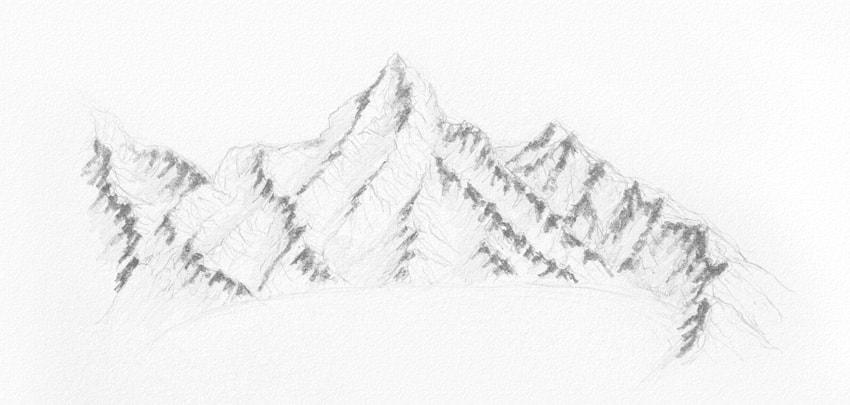 850x405 How To Draw A Winter Landscape From Scratch - Mountain Outline Sketch