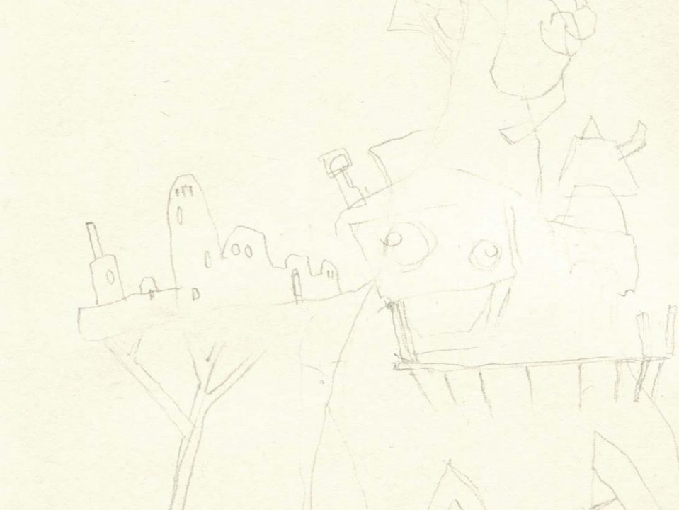 959x720 Outline Sketch Mountain Buildings Mini Town Floating Platformer - Mountain Outline Sketch