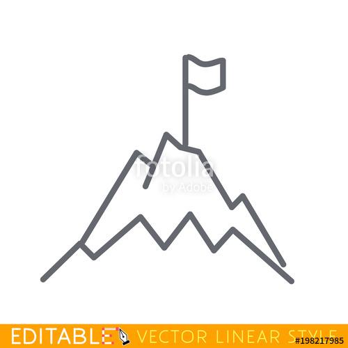 500x500 Mountain Peak With Flag. Editable Stroke Sketch Icon. Stock Vector - Mountain Peak Sketch