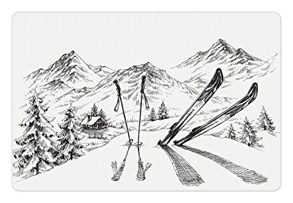425x295 Lunarable Sports Pet Mat For Food And Water, Winter - Mountain Peak Sketch